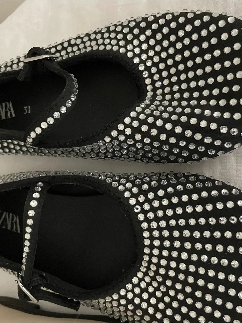 Zara Girls Shoes Sz 31 13.5 Black Rhinestone Mary Jane Flats Horsebit Loafers